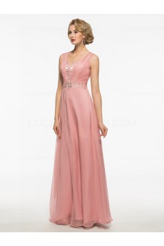 Long Pink Lace Chiffon V-Neck Mother of The Bride Dresses 3040024