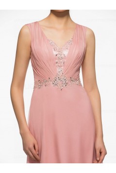 Long Pink Lace Chiffon V-Neck Mother of The Bride Dresses 3040024