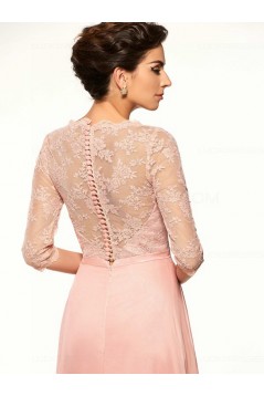 A-Line Bateau Half Sleeves Lace Chiffon Long Mother of The Bride Dresses 3040026
