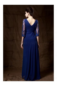 Long Blue 3/4 Length Sleeves Lace Chiffon Long Mother of The Bride Dresses 3040029