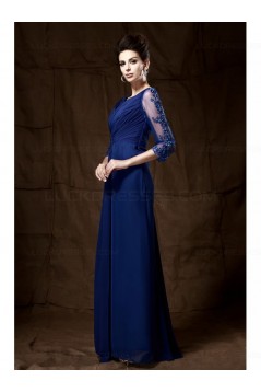 Long Blue 3/4 Length Sleeves Lace Chiffon Long Mother of The Bride Dresses 3040029