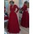 Long Red Long Sleeves Low V-Neck Lace Long Mother of The Bride Dresses 3040031