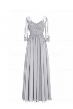 Long Navy 3/4 Length Sleeves Lace Chiffon Long Mother of The Bride Dresses 3040036