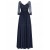 Long Navy 3/4 Length Sleeves Lace Chiffon Long Mother of The Bride Dresses 3040036