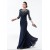 Beaded Lace Chiffon 3/4 Length Sleeves Long Blue Mother of The Bride Dresses 602005