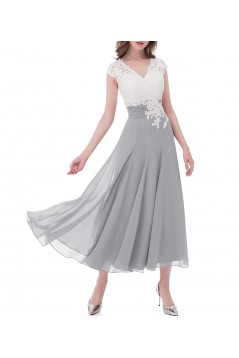A-Line V-Neck Lace and Chiffon Tea-Length Mother of The Bride Dresses 602013