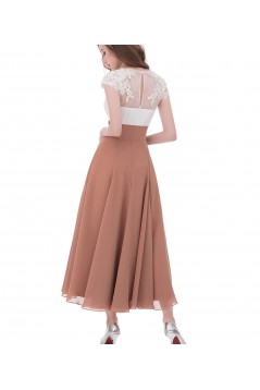 A-Line V-Neck Lace and Chiffon Tea-Length Mother of The Bride Dresses 602013