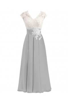A-Line V-Neck Lace and Chiffon Tea-Length Mother of The Bride Dresses 602013