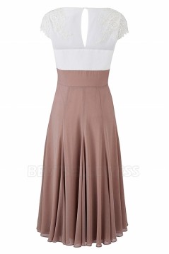 A-Line V-Neck Lace and Chiffon Tea-Length Mother of The Bride Dresses 602013