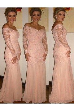 Long Sleeves Off-the-Shoulder Lace Mother of The Bride and Groom Dresses 602019