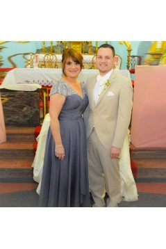 Elegant Beaded V-Neck Long Mother of The Bride Dresses Mother of The Groom Dresses 602020