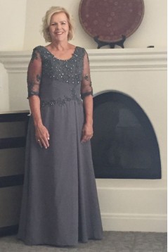 A-Line Beaded Lace Appliques Chiffon Long Mother of The Bride Dresses 602071