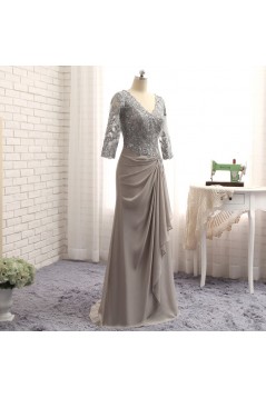 Elegant Chiffon Beaded V-Neck Long Mother of The Bride Dresses 602100