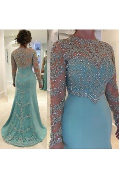 Mermaid Beaded Lace Appliques Long Sleeves Mother of The Bride Dresses 602104