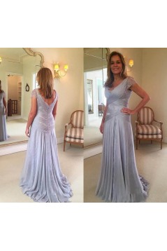 Elegant Chiffon Lace V-Neck Long Mother of The Bride Dresses 602140