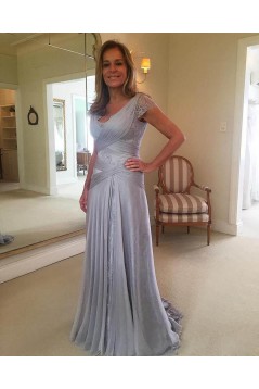 Elegant Chiffon Lace V-Neck Long Mother of The Bride Dresses 602140