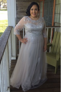 Elegant 3/4 Length Sleeves Tulle Mother of The Bride Dresses 602144