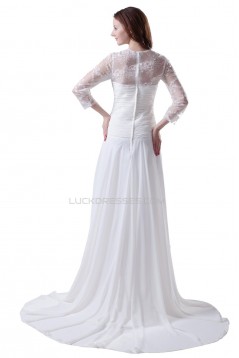 A-line Long Sleeves Sweep Train Chiffon and Lace Wedding Dresses WD010002