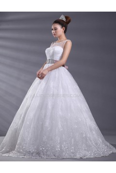 Ball Gown Scoop Floor Length Wedding Dresses WD010004