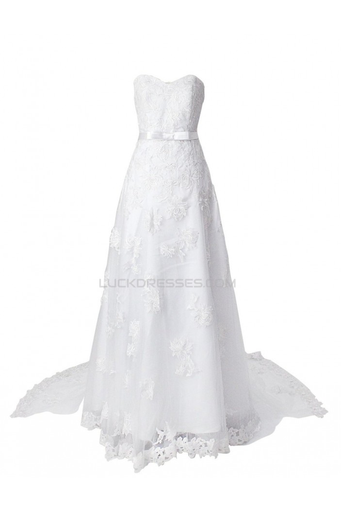 Elegant A-line Chapel Train Lace Wedding Dresses WD010008