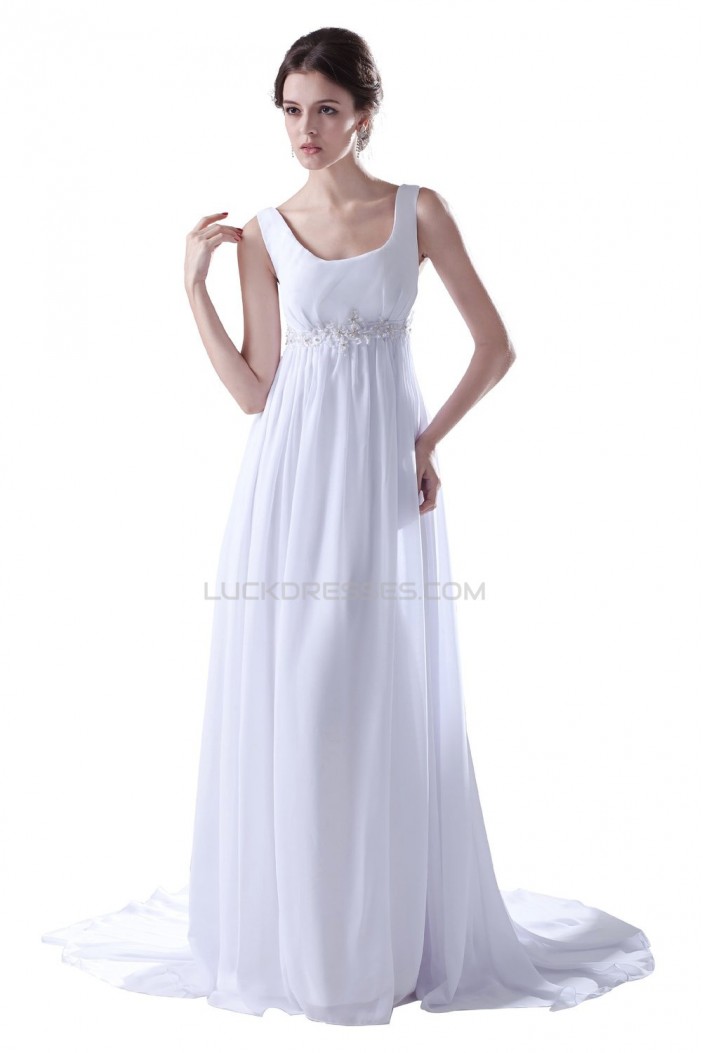 Empire Straps Chiffon Chapel Train Maternity Wedding Dresses WD010017