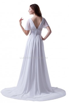 Sheath/Column Off-the-Shoulder Chapel Train Chiffon Wedding Dresses WD010019