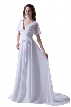 Sheath/Column Off-the-Shoulder Chapel Train Chiffon Wedding Dresses WD010019