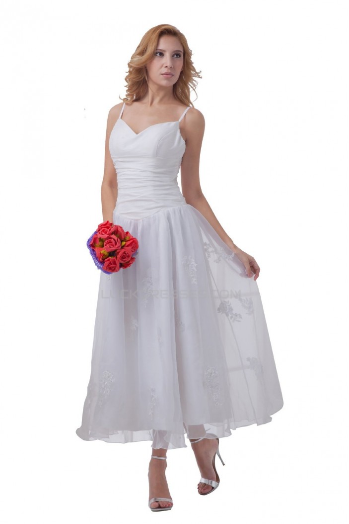 A-line Spaghetti Straps Tea-length Wedding Dresses WD010021