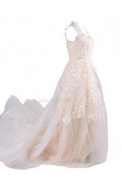 A-line Chapel Train Applique Wedding Dresses WD010027