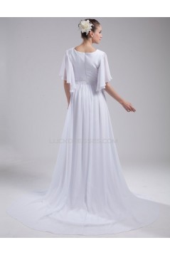 A-line Short Sleeves Chapel Train Chiffon Wedding Dresses WD010031