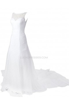 A-line Chapel Train Lace Bateau Wedding Dresses WD010035