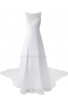 A-line Chapel Train Lace Bateau Wedding Dresses WD010035
