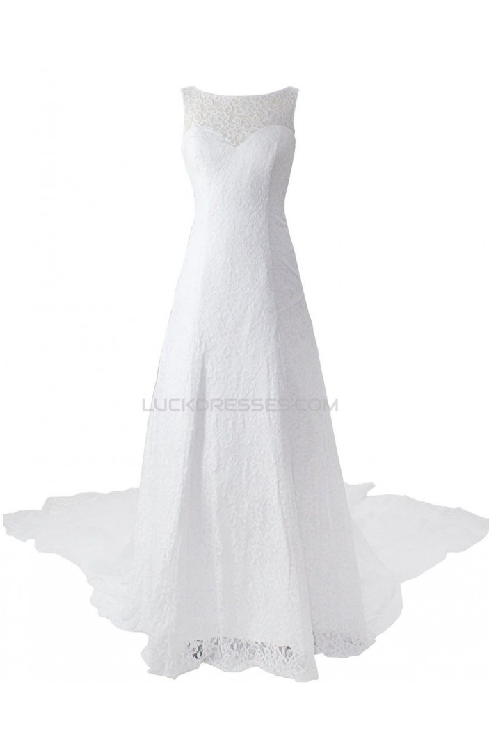 A-line Chapel Train Lace Bateau Wedding Dresses WD010035
