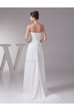 Sheath/Column Strapless Sweep Train Wedding Dresses WD010039