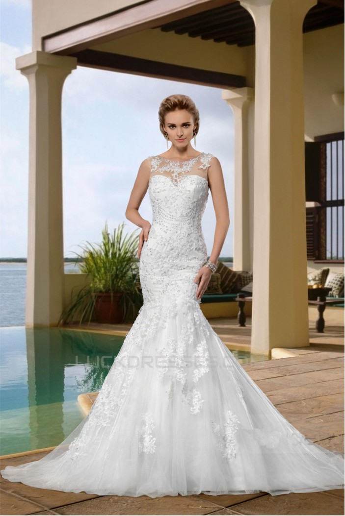 Trumpet/Mermaid Sweetheart Court Train Beaded Lace Wedding Dresses WD010042