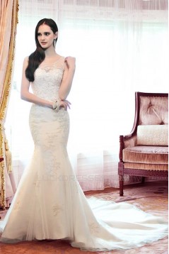 Trumpet/Mermaid Sweetheart Court Train Lace Wedding Dresses WD010043