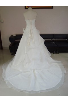A-line Strapless Chapel Train Beaded Bridal Wedding Dresses WD010058