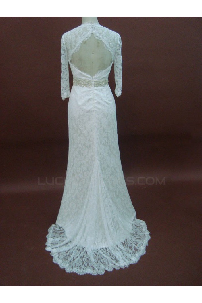 Trumpet/Mermaid 3/4 Sleeves Court Train Lace Bridal Wedding Dresses WD010073