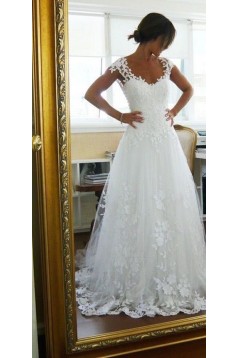 A-line Cap Sleeves Lace Bridal Wedding Dresses WD010091