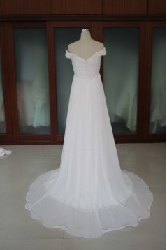 A-line Off the Shoulder Sweep Train Chiffon Bridal Wedding Dresses WD010098