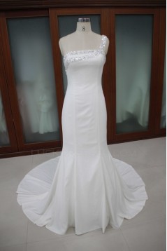 Trumpet/Mermaid One Shoulder Beaded Bridal Wedding Dresses WD010107