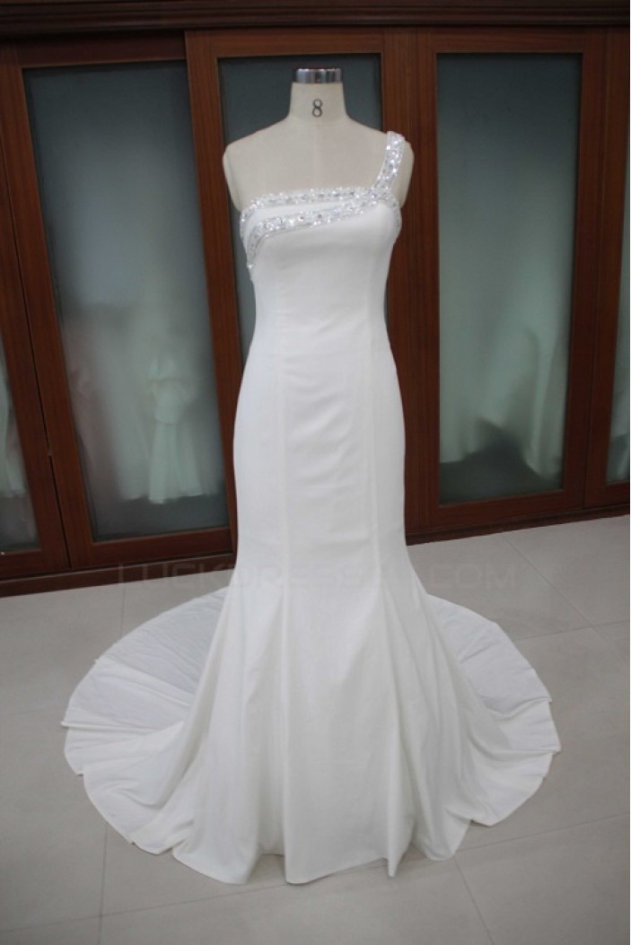Trumpet/Mermaid One Shoulder Beaded Bridal Wedding Dresses WD010107