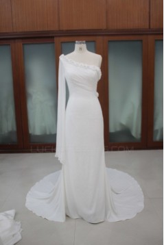 Sheath/Column One Shoulder Chiffon Bridal Wedding Dresses WD010113