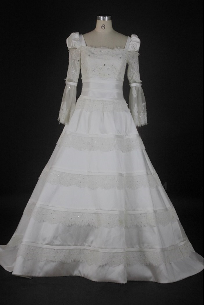 A-line Long Sleeves Beaded Lace Bridal Wedding Dresses WD010126