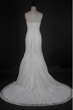 Trumpet/Mermaid Strapless Court Train Lace Bridal Wedding Dresses WD010131