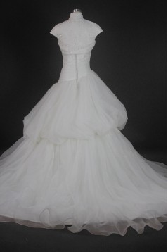 Ball Gown Strapless Chapel Train Bridal Wedding Dresses with A Lace Jacket WD010137