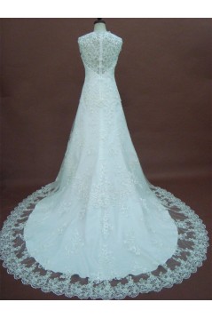 A-line V-neck Chapel Train Lace Bridal Wedding Dresses WD010158