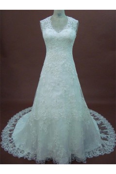 A-line V-neck Chapel Train Lace Bridal Wedding Dresses WD010158