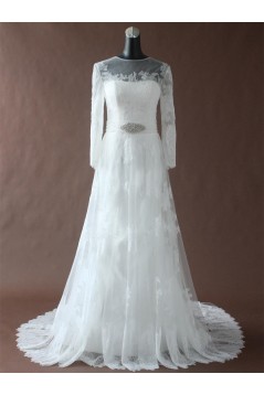 A-line Chapel Train Long Sleeves Lace Bridal Wedding Dresses WD010195