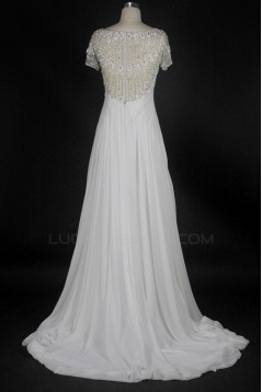 Sheath/Column Short Sleeves Beaded Chiffon Bridal Wedding Dresses WD010216